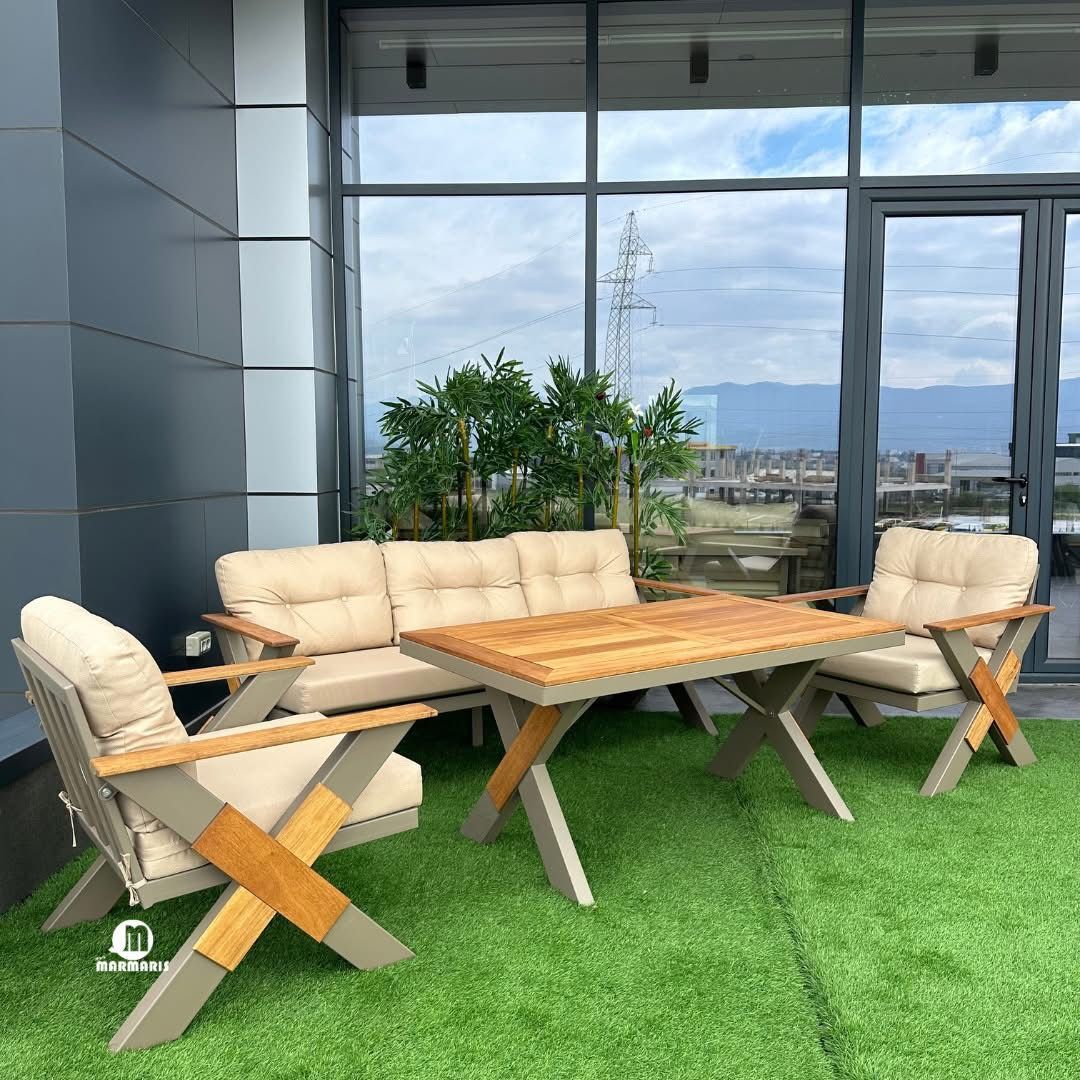 Square leather beige table